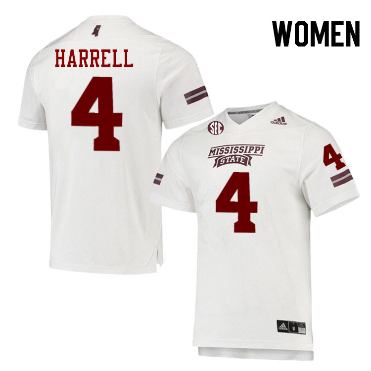 Women #4 JJ Harrell Mississippi State Bulldogs College Football Jerseys Stitched-White